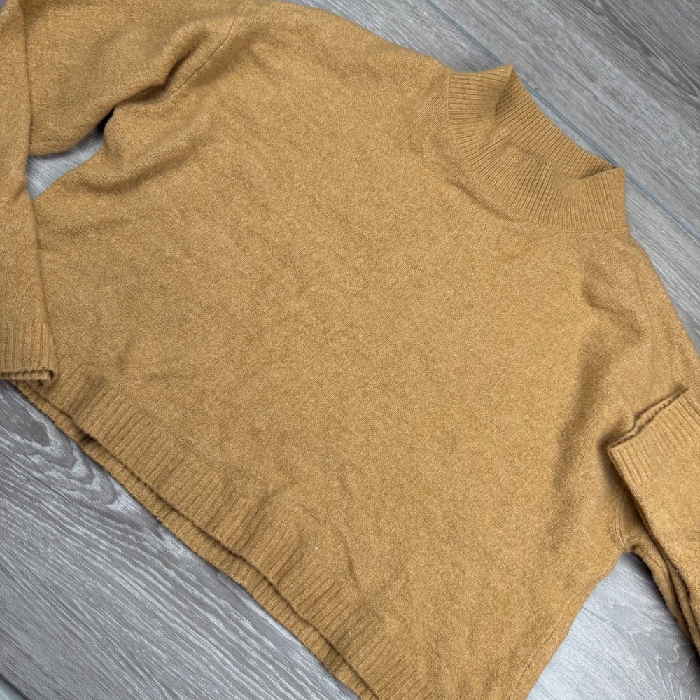 Lulus Women Sweater Mock Neck Cropped Wool Blend Camel Tan Brown M